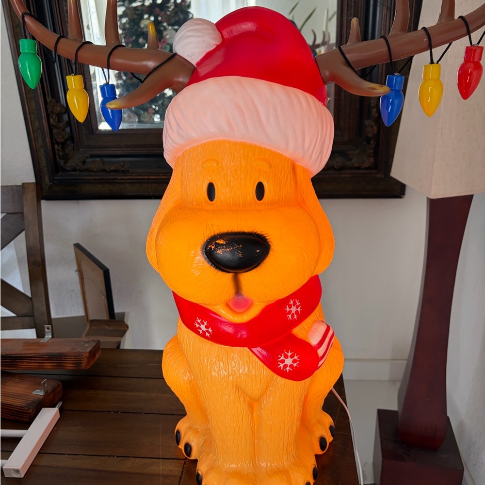 Dog Wearing Antlers Light-Up Blow Mold Indoor Outdoor Christmas Holiday Decor - Picture 5 of 7